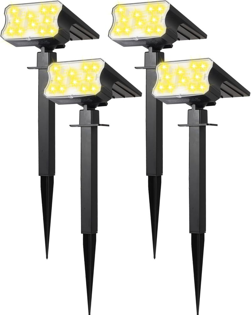 HGGH Solar Lights Outdoor Waterproof IP67, 60 LED 3 Lighting Modes Solar Spot Lights Outdoor for Yard Garden Pathway Landscape, Auto On/Off, Function 2 in 1(Warm White, 4 Pack) - Image 1